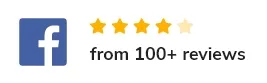 Facebook logo with 4. 5-star rating from over 100 reviews.